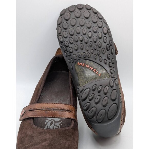 Merrell Plaza Bandeau Espresso Womens 6.5M Suede Leather Mary Jane Wedges Shoes - Picture 6 of 7